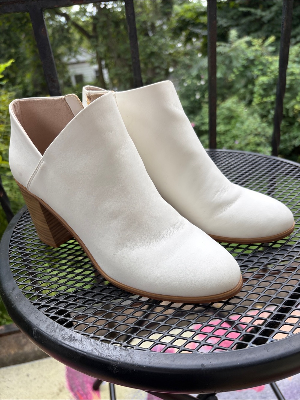 BC White Leather Ankle Booties with Side Zip